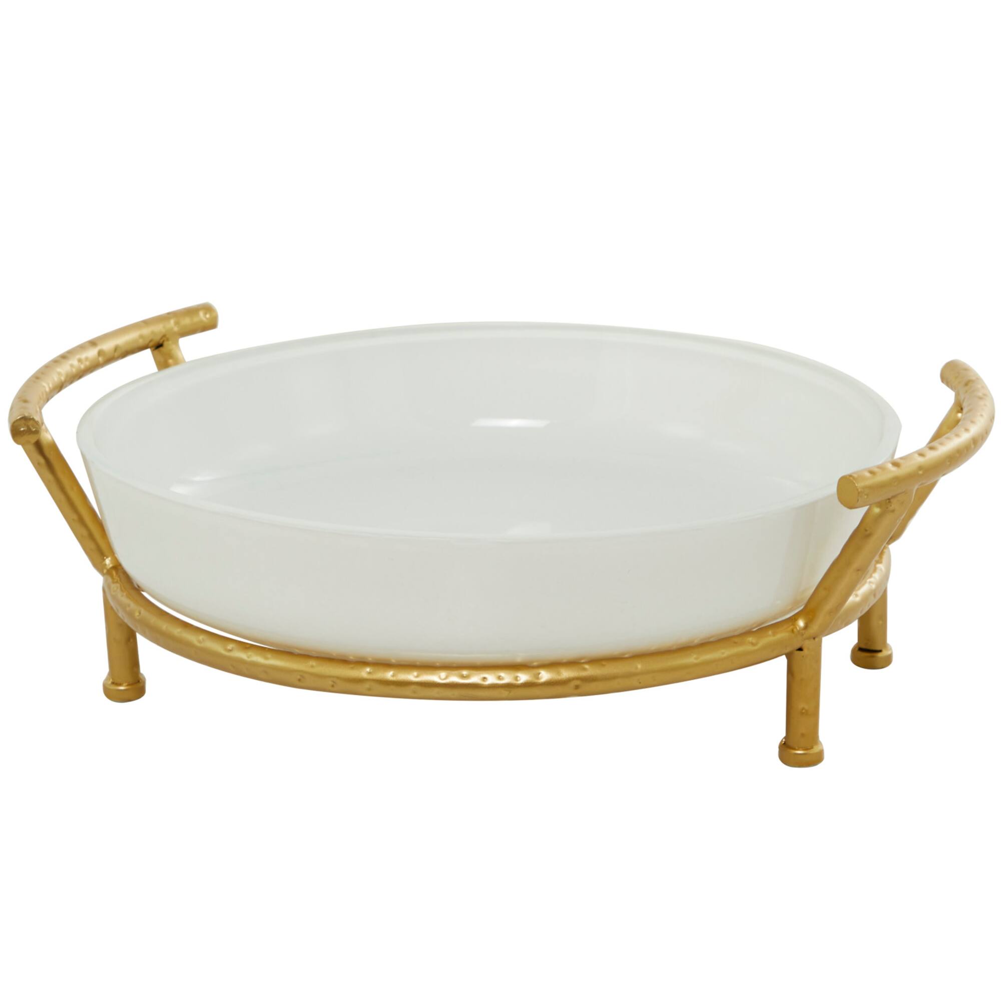 CosmoLiving by Cosmopolitan 19" White Glass Kitchen Serving Bowl with Gold Metal Stand